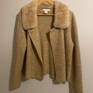 Light Brown Faux Fur Collar Sweater